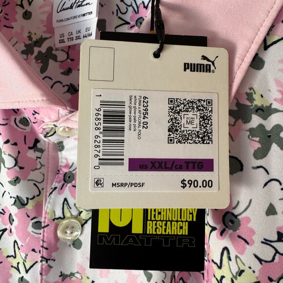Puma X Arnold Palmer Polo Shirt Golf Pink Floral UPF 40 XXL NWT - Picture 9 of 10